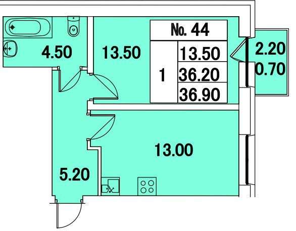 Однокомнатная квартира 36 м²