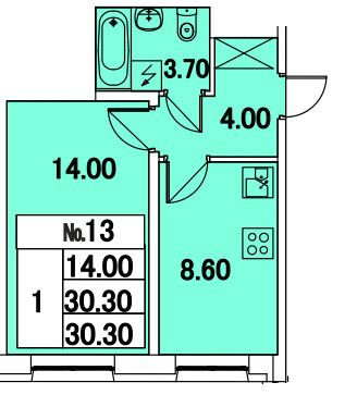 Однокомнатная квартира 30.3 м²
