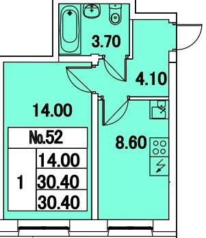 Однокомнатная квартира 30.4 м²
