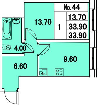 Однокомнатная квартира 33.9 м²