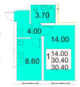 Однокомнатная квартира 30.3 м²