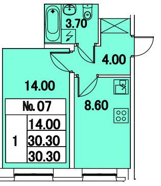 Однокомнатная квартира 30.3 м²