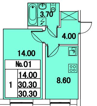 Однокомнатная квартира 30.3 м²