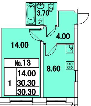 Однокомнатная квартира 30.3 м²