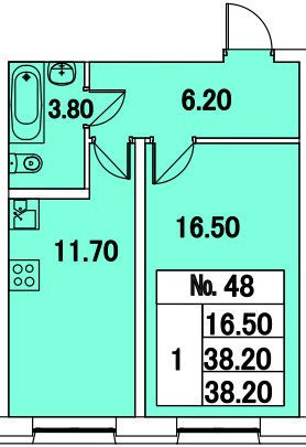 Однокомнатная квартира 38.2 м²