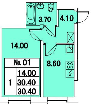 Однокомнатная квартира 30.4 м²