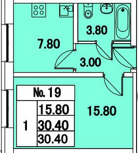 Однокомнатная квартира 30.4 м²