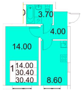 Однокомнатная квартира 30.3 м²