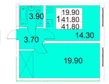 Однокомнатная квартира 41.8 м²