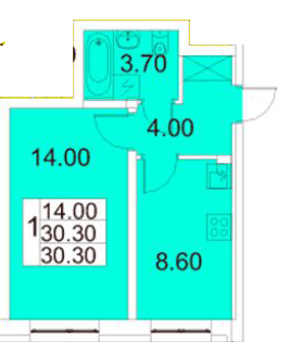 Однокомнатная квартира 30.3 м²